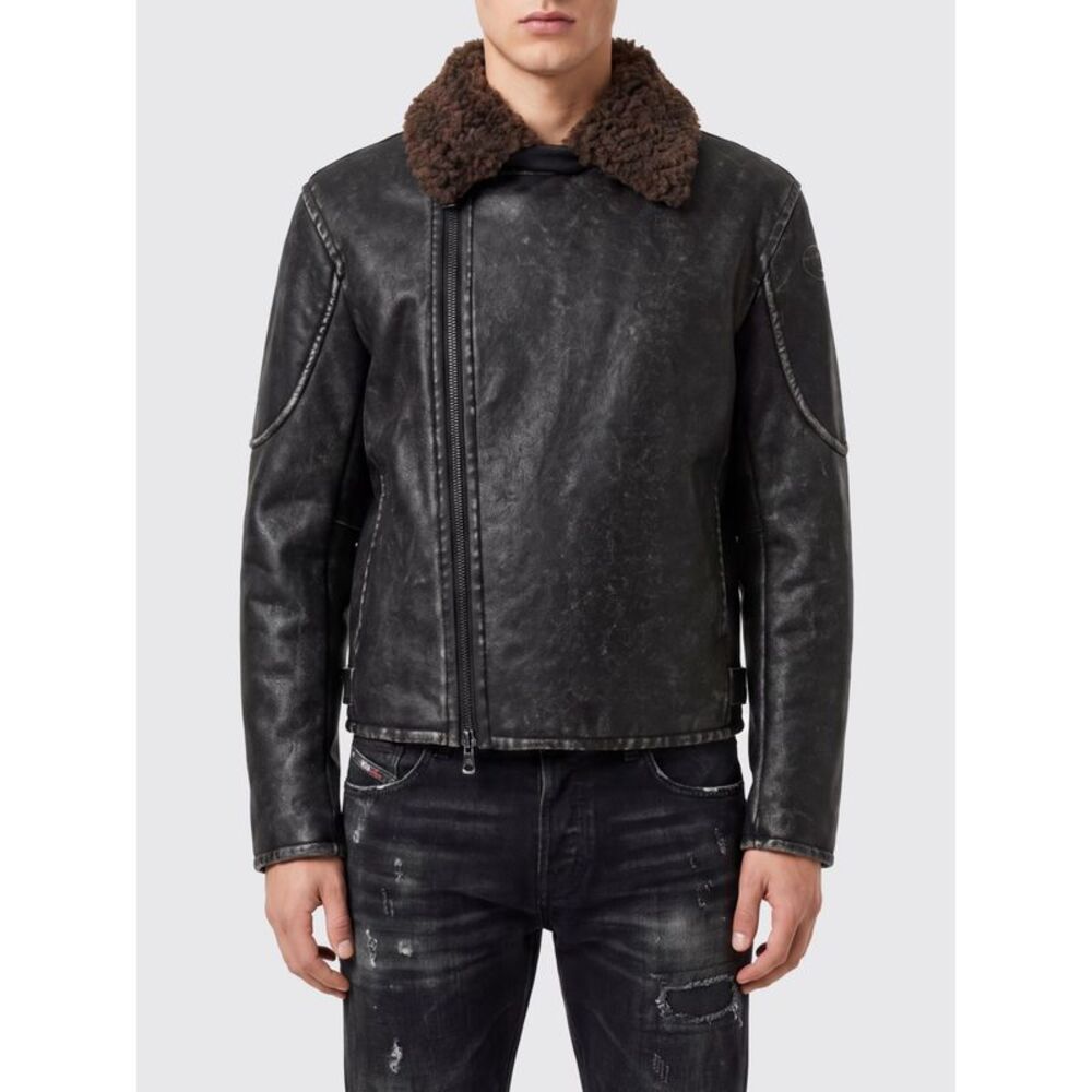 Diesel Men W-Alex Faux Leather Biker Jacket Diesel With Removable Fur Collar